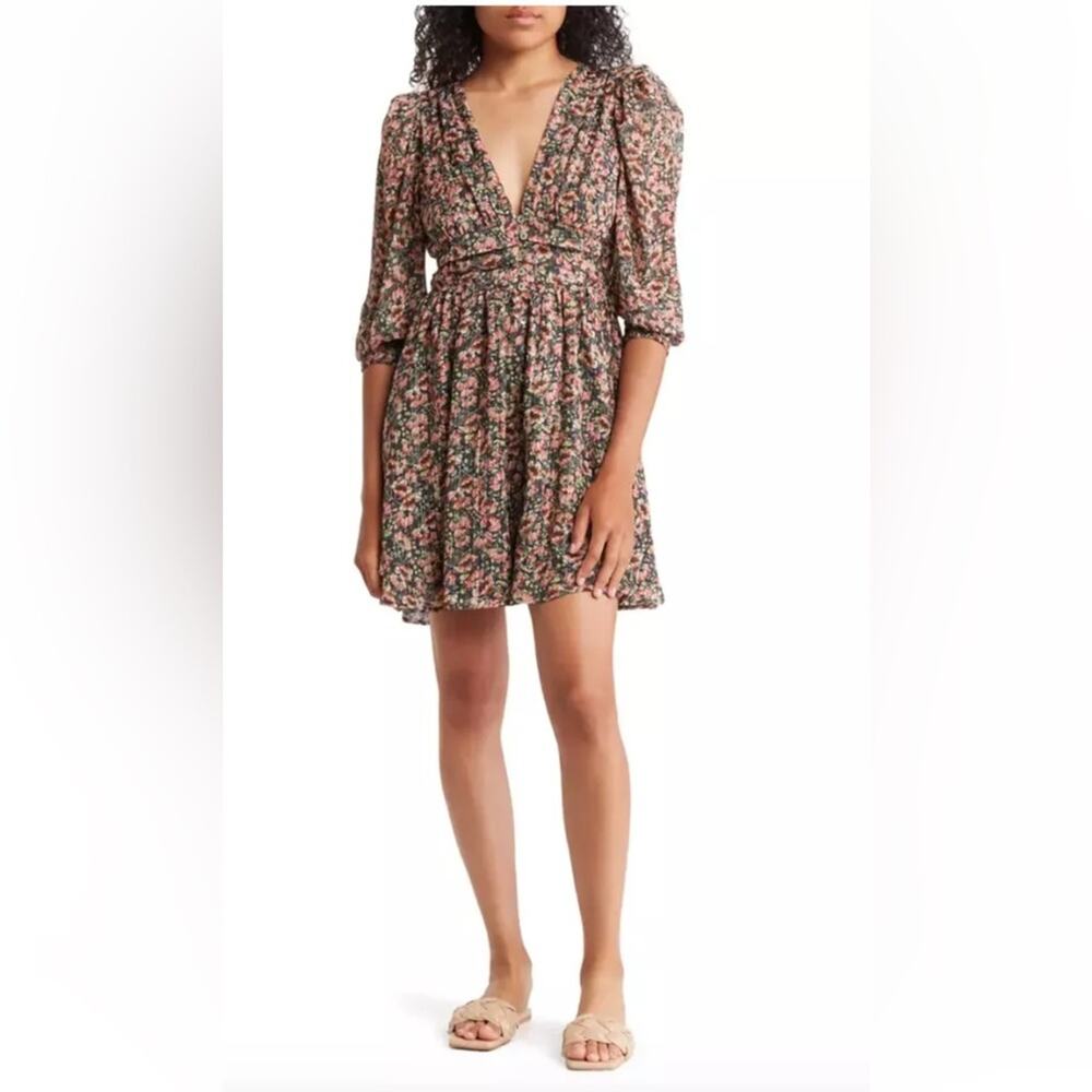 MAISIE Women's Button Front Printed Long Sleeve Mini Dress - Picture 2 of 14